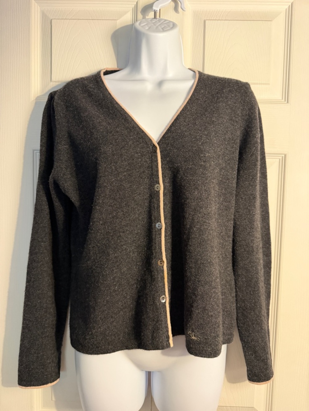 Burberry charcoal extra fine lambs wool cardigan size large.